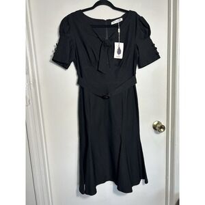 MUXXN Retro 1950s Black Wiggle Dress XL Pinup Rockabilly Mermaid Midi Bow Belt
